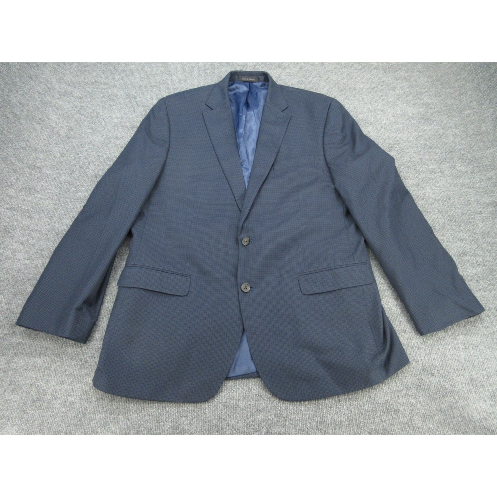 Chaps Mens Blazer Regular Navy Blue Micro Check Two Button 44L